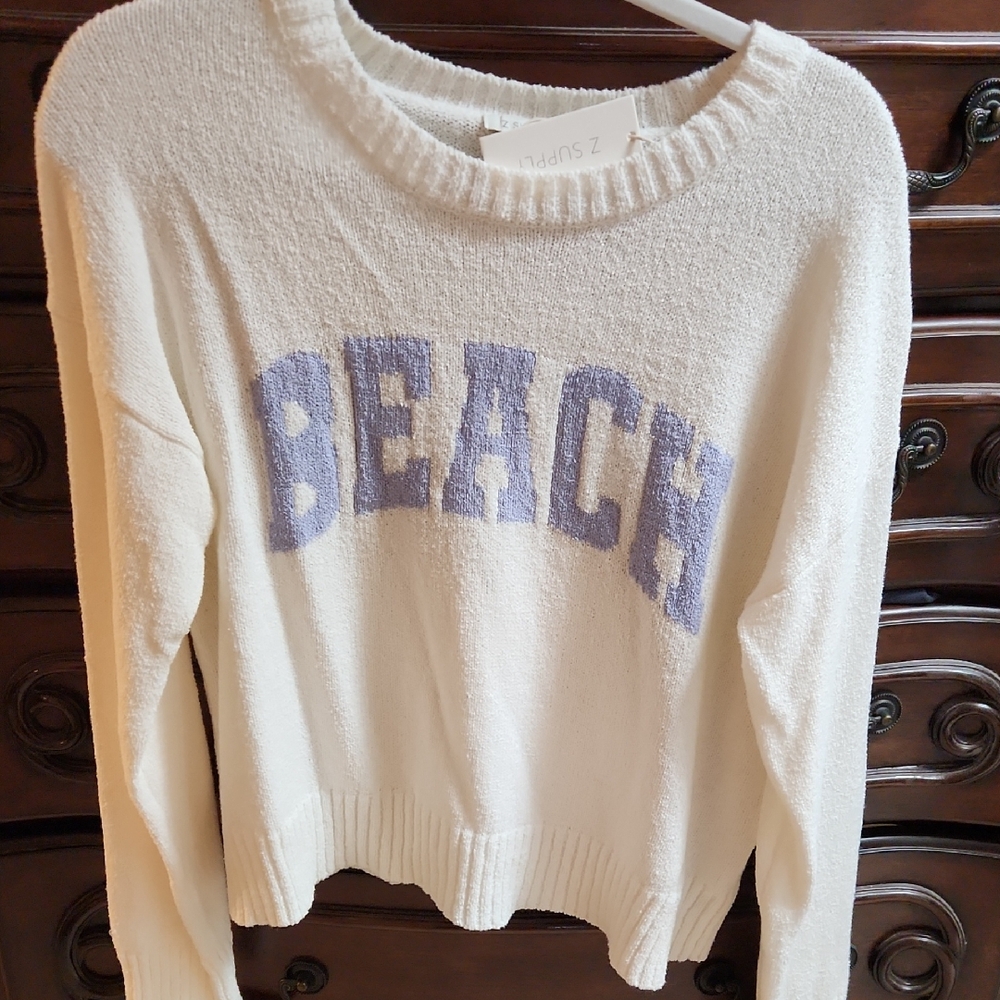 Z Supply Cream and Blue Beach Sweater